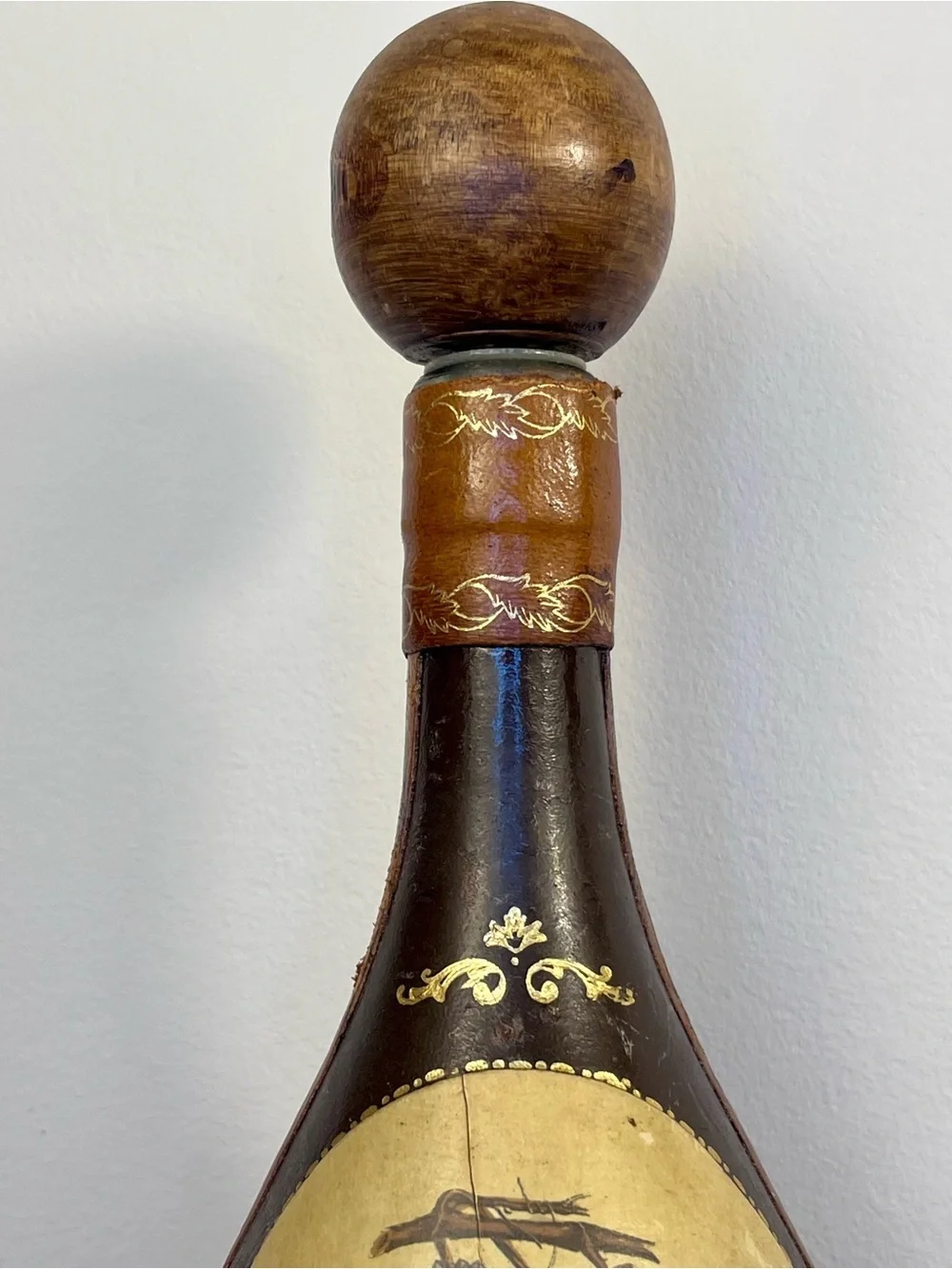 Florence‎ Italy Fausto Corduri Leather Wrapped Decanter Bottle Grapes Vintage